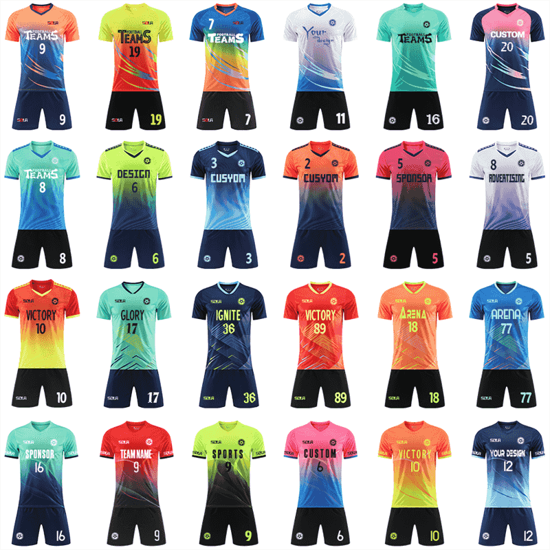 Order custom soccer jerseys from 1 piece. Sublimation printing, free design, OEKO-TEX fabrics. Trusted OEM factory in China. Get a free quote in 24 hours.
