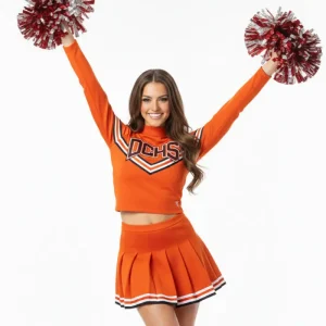 Custom American Cheer Uniform – Orange Long Sleeve Youth Set
