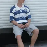 Custom Logo Men's Knitted Polo Sweater - Football Stripe Knit Top