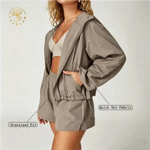 Women’s Quick Dry Hooded Oversized Jacket & Shorts Tracksuit Set
