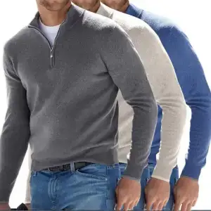 Men's Quarter Zip Knitted Polo Sweater - Long Sleeve Custom Logo