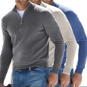 Men’s Quarter Zip Knitted Polo Sweater – Long Sleeve Custom Logo