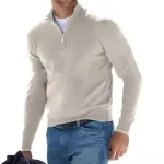Men's Quarter Zip Knitted Polo Sweater - Long Sleeve Custom Logo