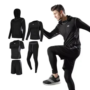 Men’s Quick Dry Gym Suit – Long Sleeve 3-Piece Set with Yoga Tights